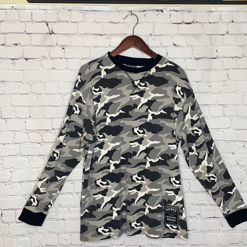 Avirex Camo Crew Thermal Long Sleeve Grey /Black M‎